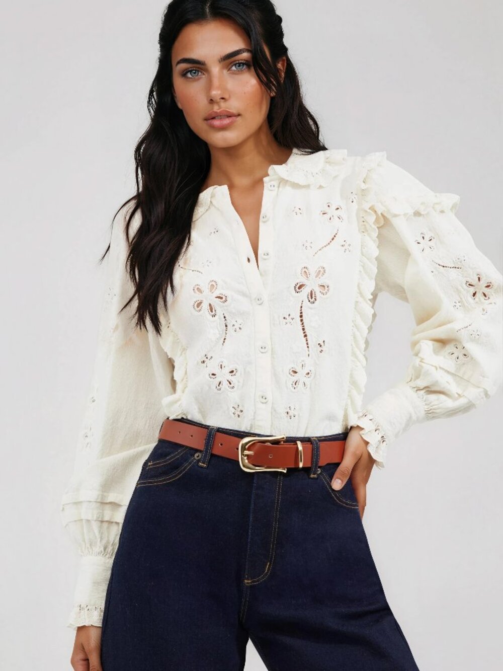 For Love & Lemons Adelie Embroidered Top - White